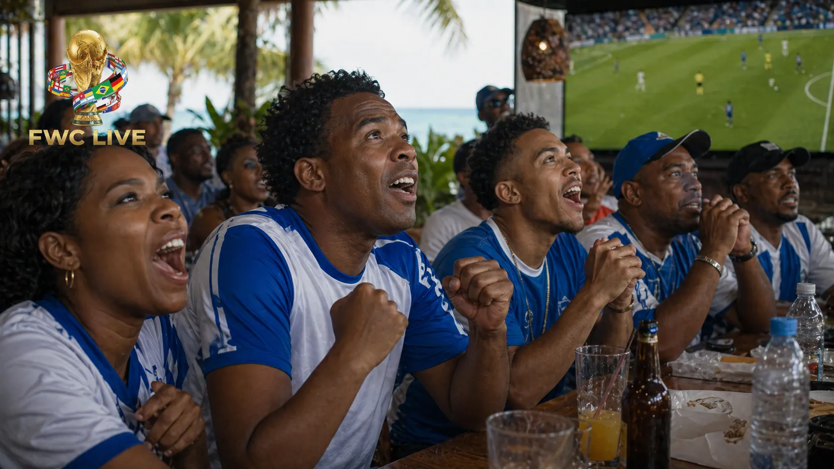 Seychelles football fans watching FIFA World Cup 2026 coverage in a Victoria cafe