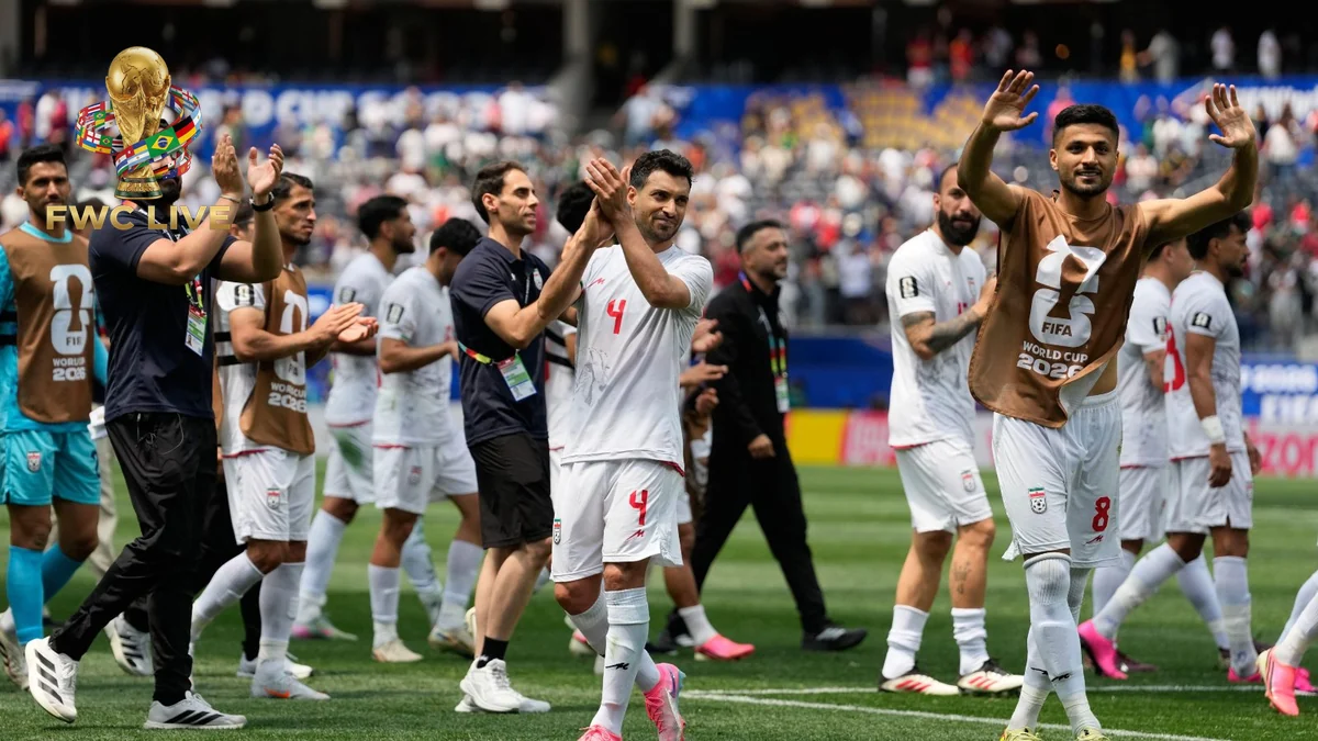 Iran players applauding supporters after their Los Angeles World Cup match