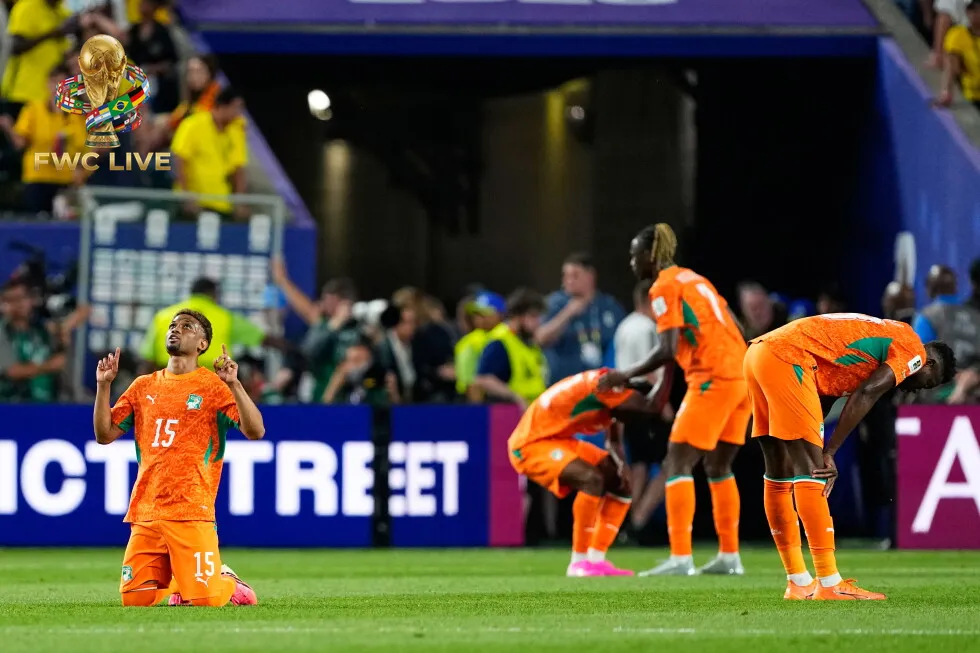 Amad Diallo celebrating after scoring for Ivory Coast against Ecuador